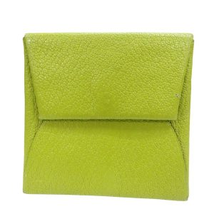 HERMES 綠色 山羊皮 Bastia 零錢包 □K刻