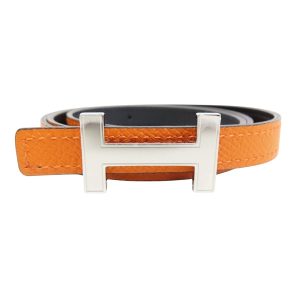 HERMES 橘/黑色 Swift/Epsom牛皮 雙面 細版 腰帶 C刻 70CM C刻/FM/130