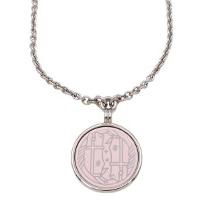 HERMES 粉色 Quadriga 四馬戰車 圓牌 項鍊